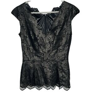 Plein Sud Lace Peplum Top Womens 6 Black Floral Whimsigoth Formal Party Glam NYE